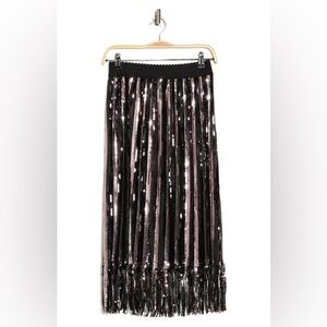 Sequin Pleated Maxi Skirt in Black and Pink